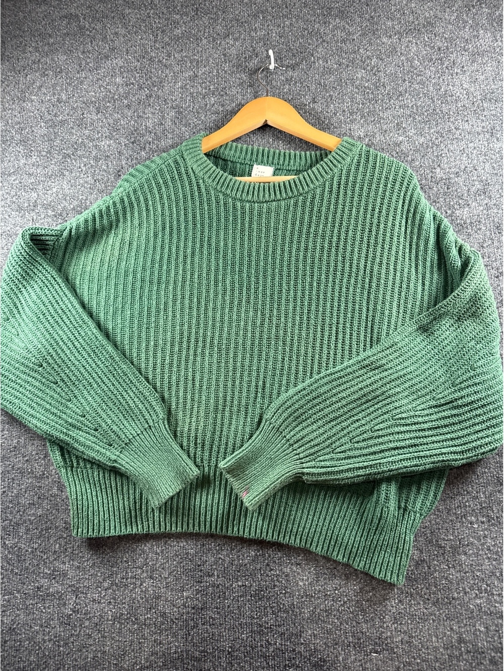 A New Day Womens XL Green Chunky Ribbed Knit Crewneck Sweater Pullover